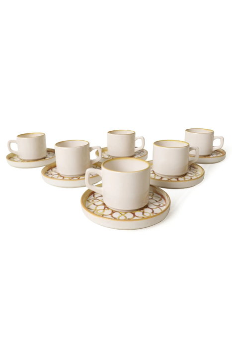 Hermia Juego de tazas de té de 12 piezas, Canela y Blanco